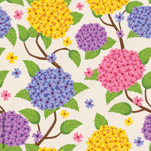 Colorful floral hydrangea cluster pattern design isolated on transparent background
