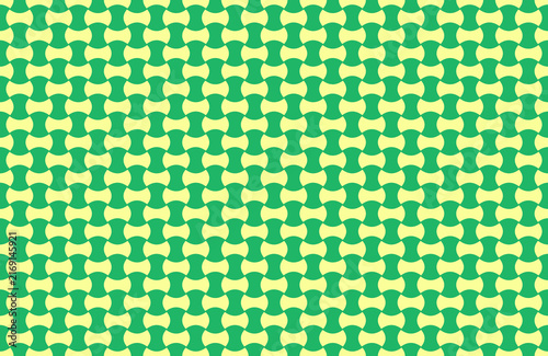 Seamless green and yellow geometric wave pattern, abstract curved shapes vector background