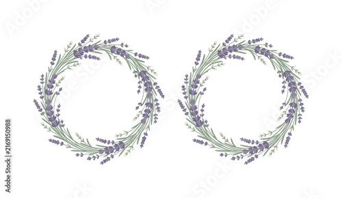 Two decorative lavender wreaths on a white background