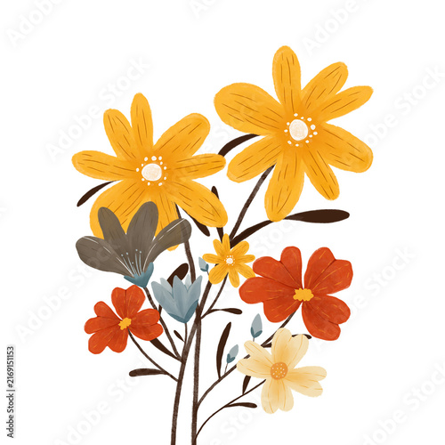 Autumn flowers art. Flowers illustration. Watercolor colorful element for wedding, card, animation, background.