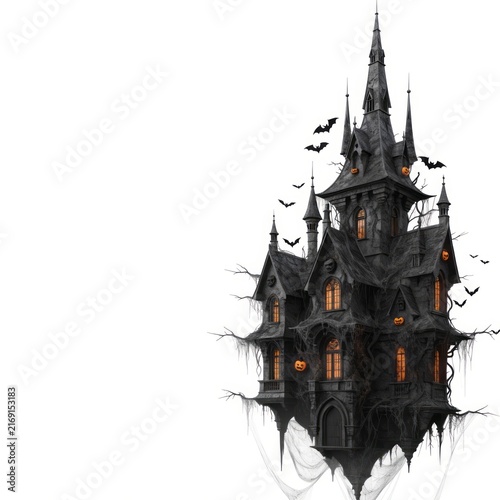 Spooky Haunted House with Ghostly Atmosphere and Eerie Elements for Halloween Themes