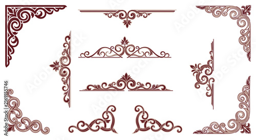 Decorative Ornamental Borders and Corners on Transparent Background