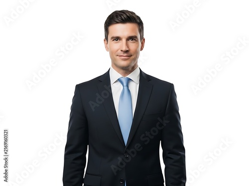 Professional portrait of a confident businessman in a black suit and tie