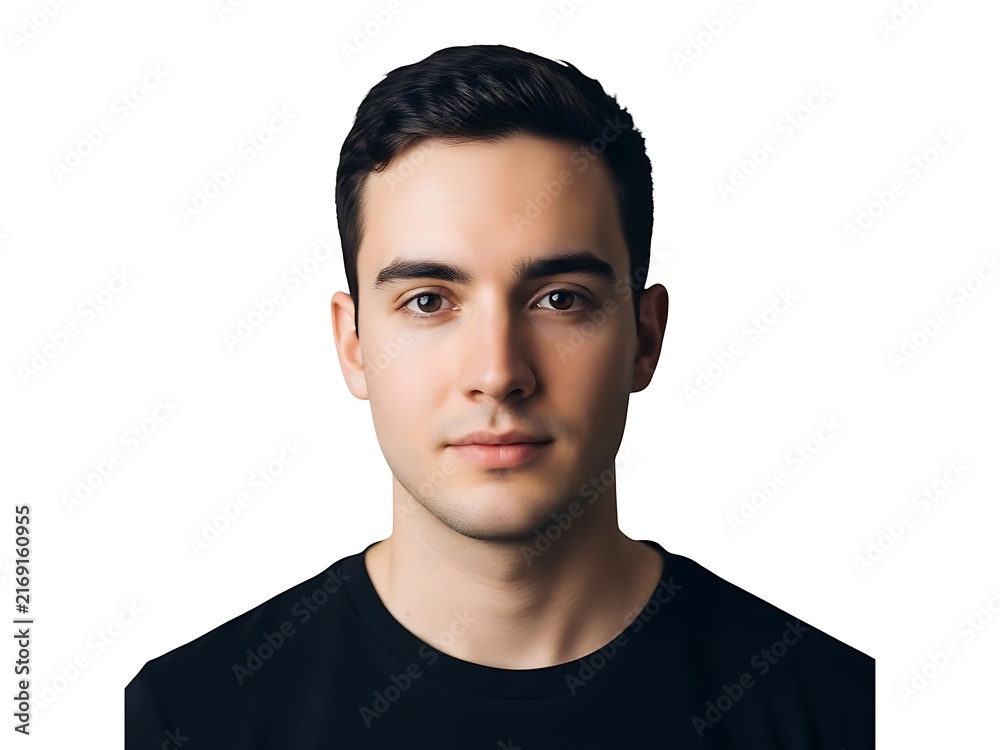 Obraz premium Portrait of a young man with dark hair looking directly into the camera lens