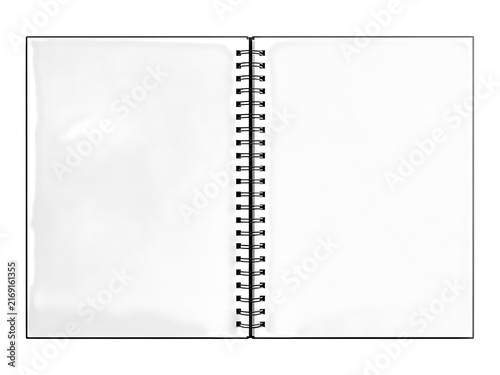 An open spiral bound sketchbook featuring two blank white pages for drawing