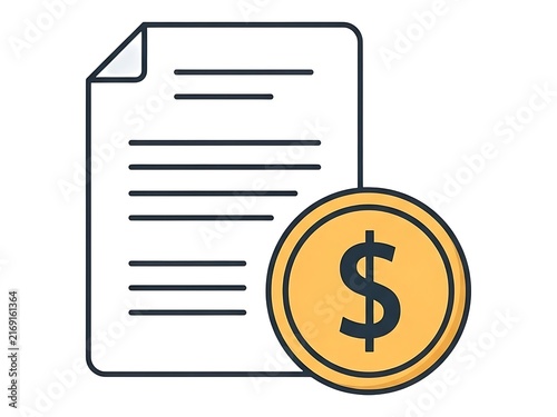 A digital icon representing a financial document with a gold dollar coin