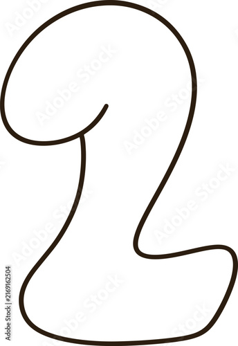 Cute number two bold hand drawn digital illustration minimalist white cartoon font for decoration