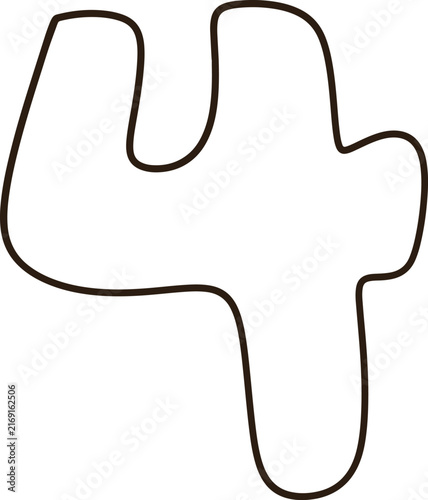 Cute number four bold hand drawn digital illustration minimalist white cartoon font for decoration