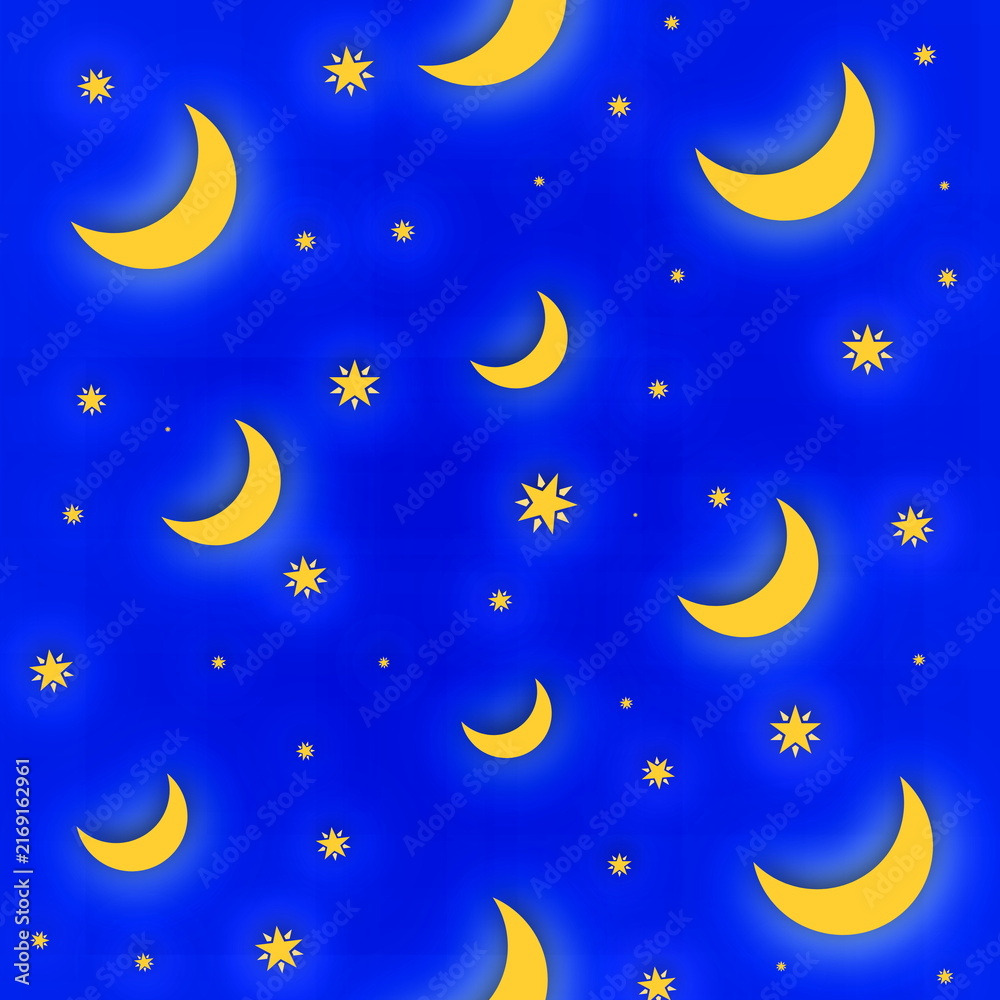 Fototapeta premium Seamless Crescent Moon and Stars Night Sky Pattern