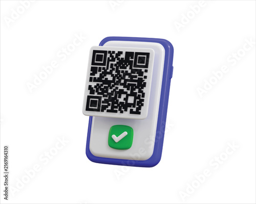 3D Smartphone with Successful QR Code Payment Icon Render for Mobile Banking, Digital Wallet, Contactless Payment and Fintech