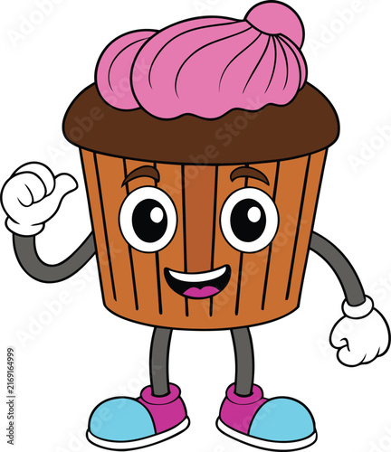 cartoon cupcake character with frosting
