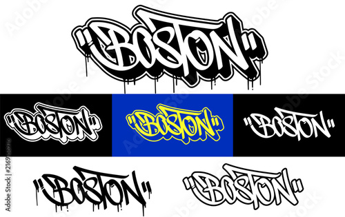 Boston graffiti style text logo in various color schemes