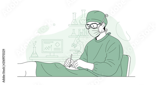 Surgeon Performing Operation in Modern Operating Room with Medical Equipment