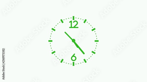 Minimal analog clock face hands and numbers showing a simple time display animation