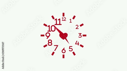 Clock numbers and hands around a heart of time and love animation