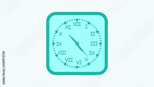 Minimal clock icon with roman numerals and rounded square frame animation