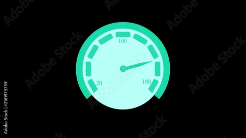 Car speedometer gauge with a needle showing high speed animation