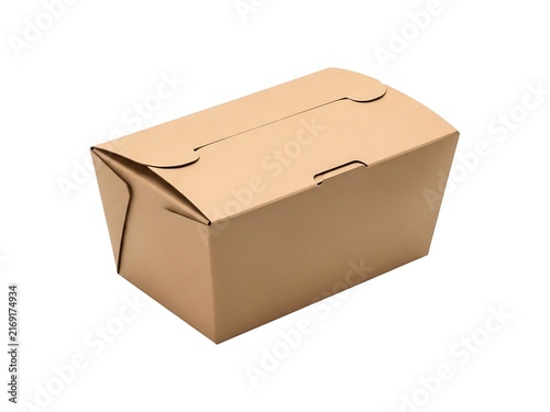 A closed rectangular craft paper food container isolated on white background