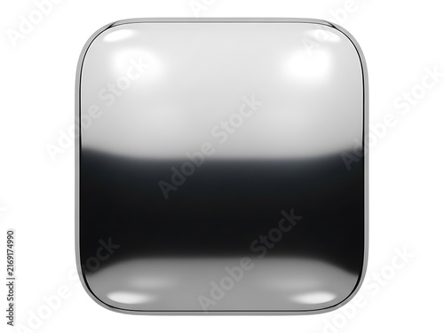 A sleek square metallic app icon with rounded corners and glossy reflection