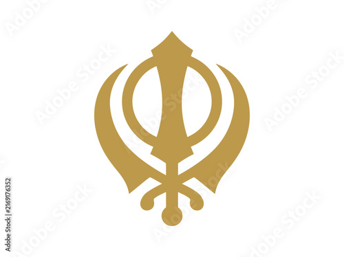 Golden Khanda symbol representing the Sikh faith isolated on a white background.