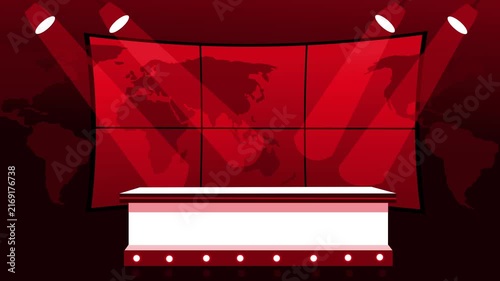 Modern news studio background with world map display animation