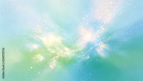Soft Blue Green Pastel Abstract Background with Glowing Light, Sparkles and Ethereal Energy