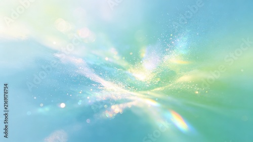 Ethereal Pastel Light Burst with Sparkling Energy and Dreamy Blue Green Abstract Background