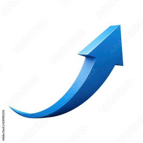 Blue 3d arrow pointing up for business growth and success isolated on transparent background