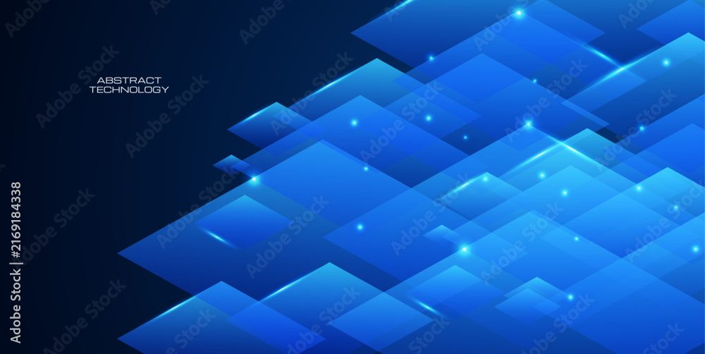 Naklejka premium Abstract Blue Isometric Technology Background with Glowing Geometric Digital Elements