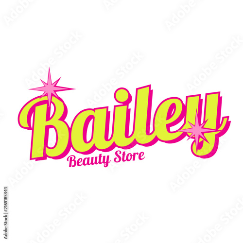 Bailey Beauty Store Logo Vector Vibrant Pink Lime Green Y2K Sparkle Typography Design