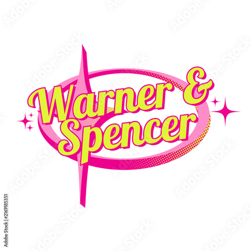 Warner Spencer Logo Vector Retro Y2K Pink Lime Yellow Typography Orbit Starburst Design