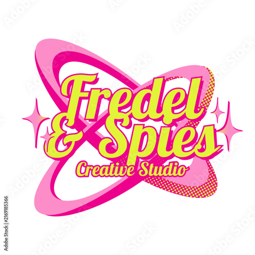 Fredel Spies Creative Studio Logo Vector Retro Y2K Atomic Pink Lime Typography Design