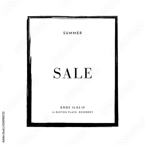 Minimalist Summer Sale Poster Vector Template Black Brush Frame Typography Layout