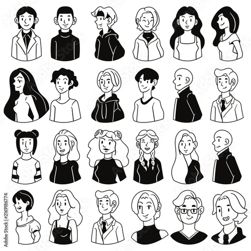 People Avatar Vector Set Hand Drawn Minimalist Character Portrat Line Art Collection