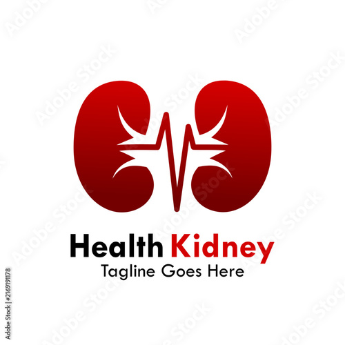 Modern health kidney logo design featuring kidney shape with heartbeat line for medical clinic, hospital, or urology care center vector template.
