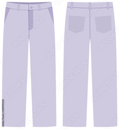 Flat Vector Illustration of Pastel Purple Trousers Front and Back View