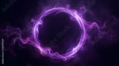 Abstract Glowing Purple Energy Ring with Smoky Light Trails and Mystical Circular Motion on a Dark Black Background for Halloween Fantasy Designs