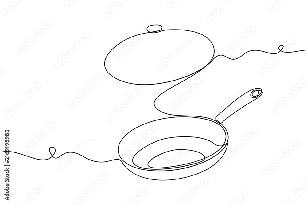 Obraz premium Continuous one line drawing of cooking utensil pot vector illustration