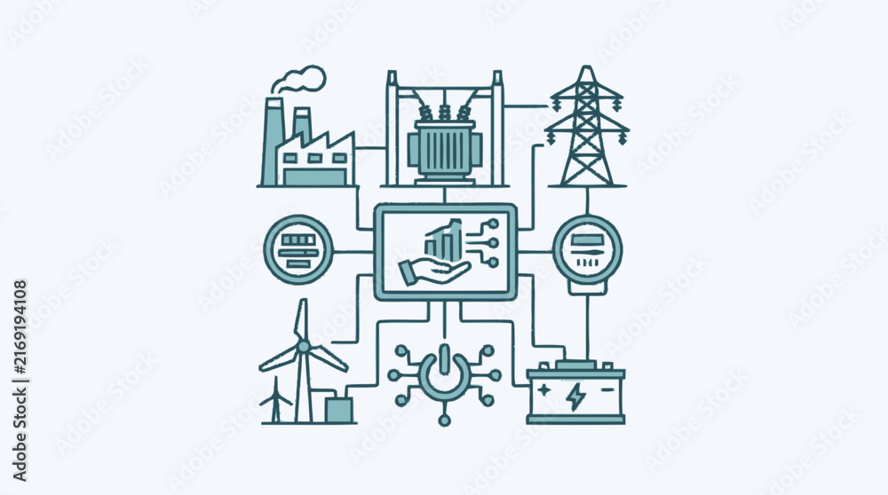 Obraz premium Industrial energy technology icons set illustration.