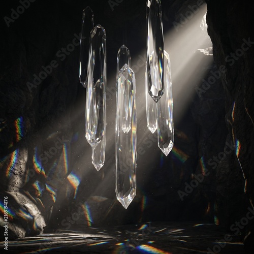 Floating Crystal Columns Refracting Sunlight into Rainbow Geometry