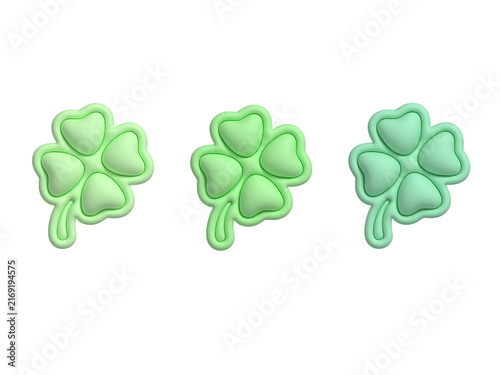 Puffy 3D Four-Leaf Clover Icons Set