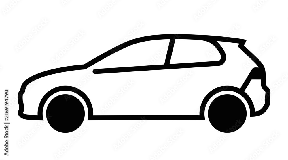 Fototapeta premium Minimalist hatchback car icon, simple side view vehicle silhouette vector illustration.