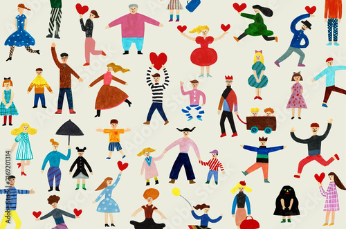 Plakat カラフルな人物たちの楽しい手描きイラスト集合