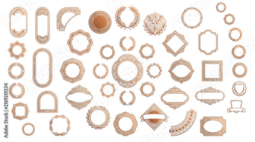 Ornate Frames and Borders Set, Decorative Elements, Isolated