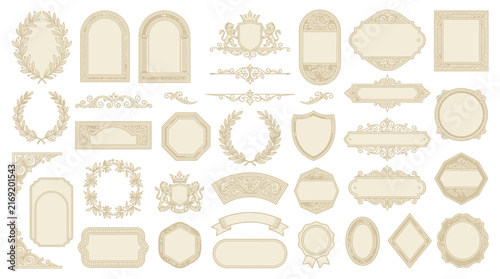 Ornate Vintage Decorative Elements: Frames, Wreaths, Ribbons, Shields