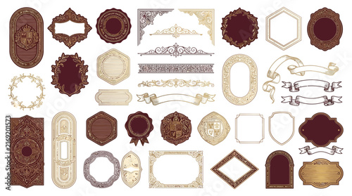 Ornate Vintage Decorative Frames and Borders Isolated Transparent Background