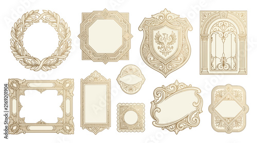 Ornate Vintage Frames and Emblems Isolated on Transparent Background