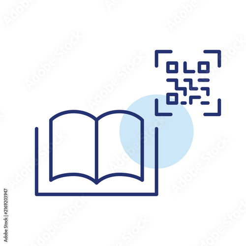 Scan pages, digital reader, remote publication. Scan qr code to access books. Pixel perfect, editable stroke vector icon