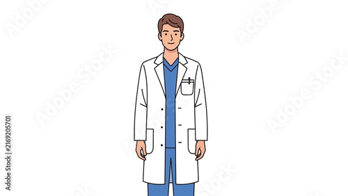 Male Doctor in White Lab Coat Standing, Medical Professional, Healthcare Concept
