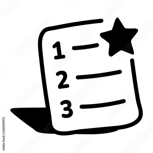 Foto Hand-drawn doodle of a numbered list with a starred top item, representing work prioritization, ranking, task planning, focus, organized productivity